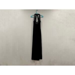 Dave Johnny Black Velvet Beaded Y2K Vintage VTG Gown 11/12 Back Slit